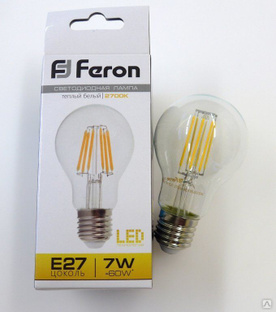 Лампа светодиодная LED 7вт Е27 теплый FILAMENT (LB-57) Feron #1