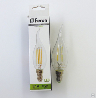 Лампа светодиодная LED 5вт Е14 белый свеча на ветру FILAMENT (LB-59) Feron #1