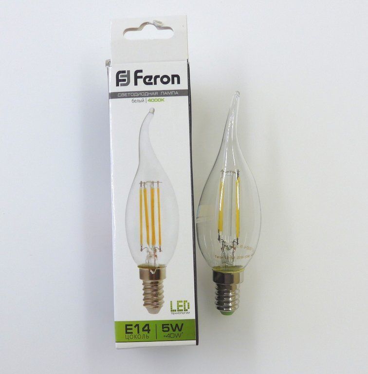 Лампа светодиодная LED 5вт Е14 белый свеча на ветру FILAMENT (LB-59) Feron