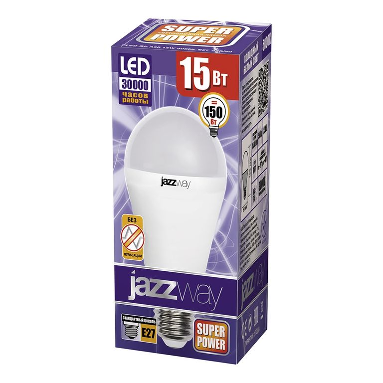 Лампа светодиодная LED 15вт E27 теплая JazzWay