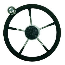 Рулевое колесо 5-ти спицевое со спинером, диаметр 280 мм, черное, нержавеющее Volant