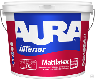 Краска моющаяся для стен и потолков "AURA MATTLATEX" 2,7 База А 