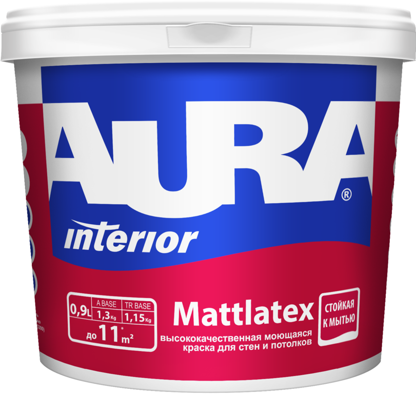Краска моющаяся для стен и потолков "AURA MATTLATEX" 0,9 База А