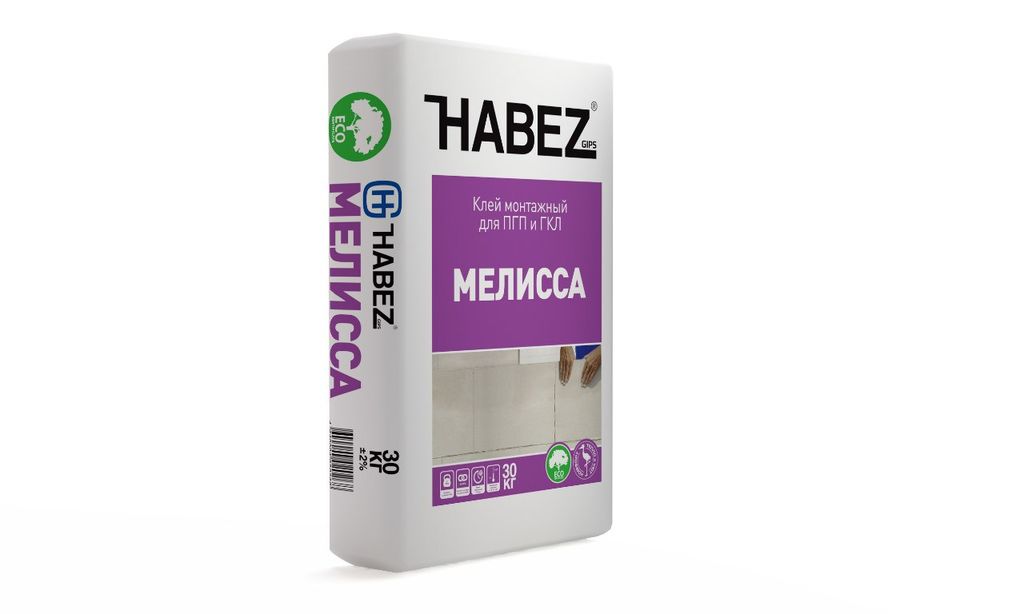 Клей монтажный HABEZ-МЕЛИССА для ПГП и ГКЛ на основе гипса 30 кг