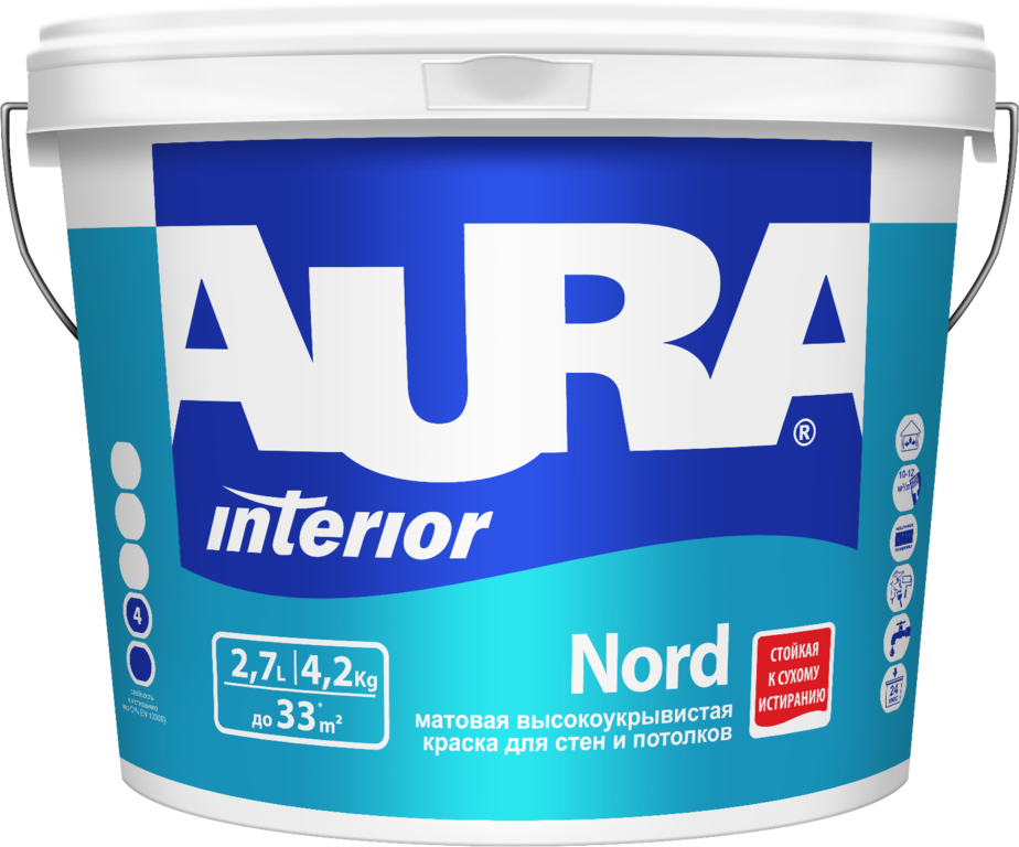Краска интерьерная для стен и потолков "AURA NORD" 2,7 База А