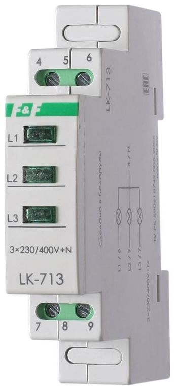 Указатель напряжения LK-713 3 зеленый светодиода F&F EA04.007.002 Евроавтоматика F&F