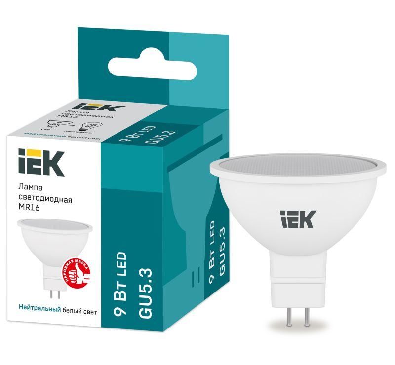 Лампа светодиодная 9 Вт MR16 софит 4000К нейтральный цвет белый GU5.3 230 В IEK LLE-MR16-9-230-40-GU5