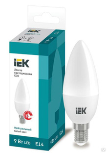 Лампа светодиодная Eco 9 Вт C35 свеча 4000К нейтр. бел. E14 230В IEK LLE-C35-9-230-40-E14 