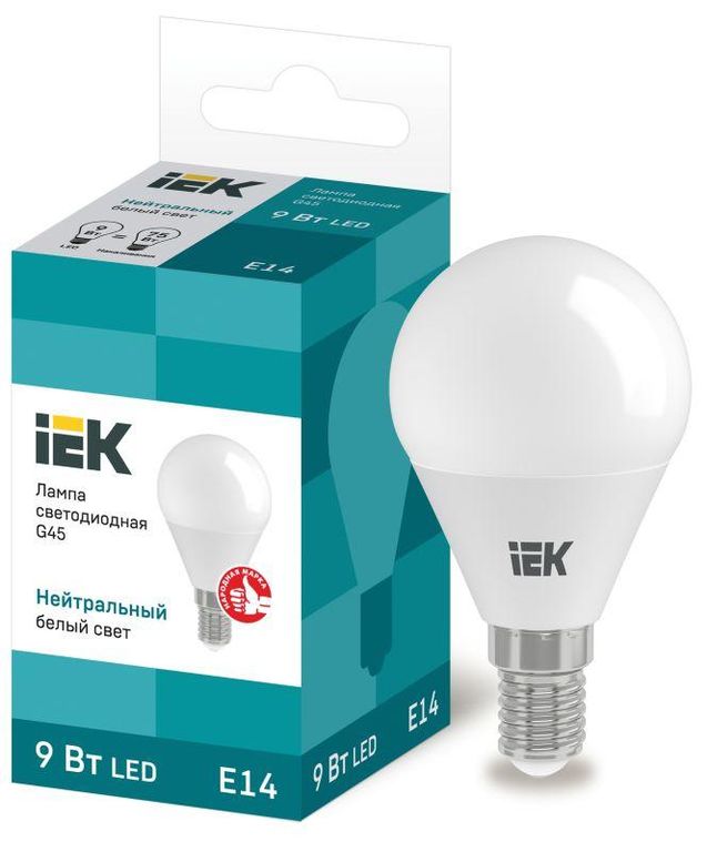 Лампа светодиодная ECO G45 9 Вт шар 4000К E14 230 В IEK LLE-G45-9-230-40-E14