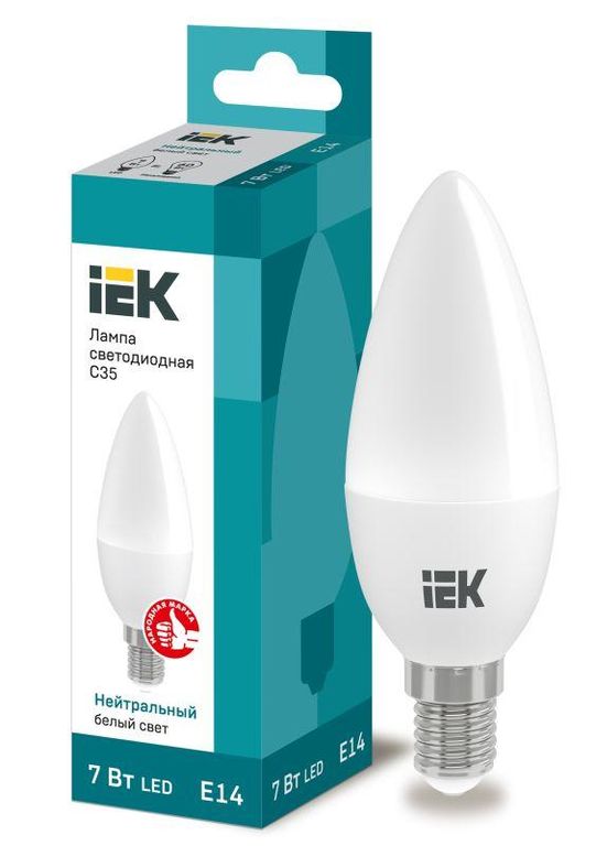 Лампа светодиодная Eco 7 Вт C35 свеча 4000К нейтральный цвет белый E14 230 В IEK LLE-C35-7-230-40-E14