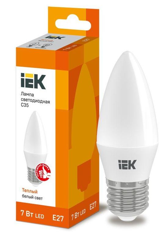 Лампа светодиодная ECO C35 7 Вт свеча 3000К E27 230В IEK LLE-C35-7-230-30-E27