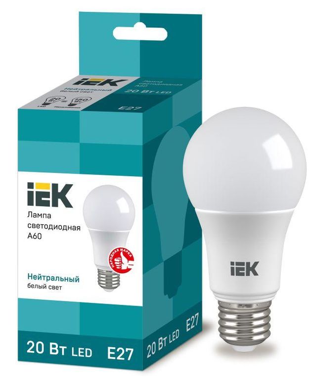 Лампа светодиодная Eco 20 Вт A60 шар грушевидная 4000К нейтральный цвет белый E27 230 В IEK LLE-A60-20-230-40-E27
