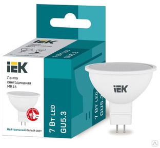 Лампа светодиодная Eco 7 Вт MR16 софит 4000К нейтр. бел. GU5.3 630лм 230-240В IEK LLE-MR16-7-230-40-GU5 