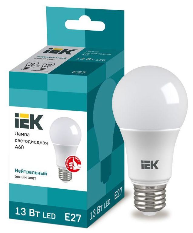 Лампа светодиодная Eco 13 Вт A60 шар грушевидная 4000К нейтральный цвет белый E27 230 В IEK LLE-A60-13-230-40-E27