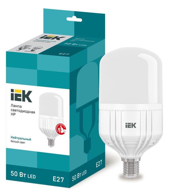 Лампа светодиодная HP 50 Вт 4000К нейтральный цвет белый E27 230 В IEK LLE-HP-50-230-40-E27