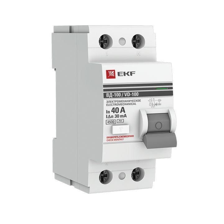 Выключатель дифференциального тока (УЗО) 2п 40 А 30мА тип AC ВД-100 (электромех.) PROxima EKF elcb-2-40-30-em-pro