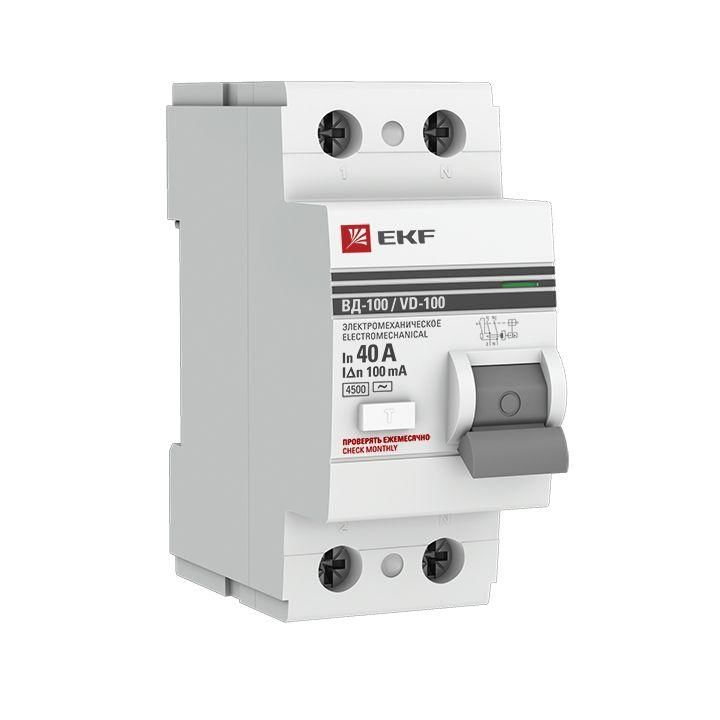 Выключатель дифференциального тока (УЗО) 2п 40 А 100мА тип AC ВД-100 (электромех.) PROxima EKF elcb-2-40-100-em-pro