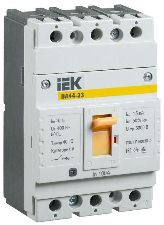 Выключатель автоматический 3п 100 А 15кА ВА44 33 IEK SVA4410-3-0100