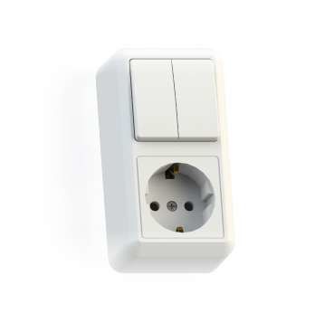 Блок комбинированный ОП БКВР-428 Оптима (2-клавишный выключатель + розетка с заземлением) цвет белый Кунцево 8066 Кунцев