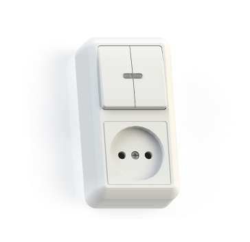 Блок комбинированный ОП БКВР-431 Оптима (2-клавишный выключатель с подсветкой + розетка) цвет белый Кунцево 8063 Кунцево
