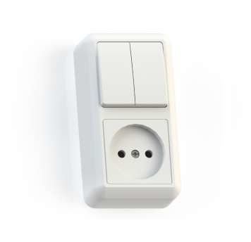 Блок комбинированный ОП БКВР-404 Оптима (2-клавишный выключатель + розетка) цвет белый Кунцево 8062 Кунцево-Электро