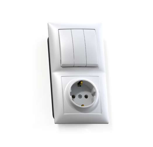 Блок СП БКВР-413 Селена (3-клавишный выключатель + розетка с заземлением) цвет белый Кунцево 8209 Кунцево-Электро