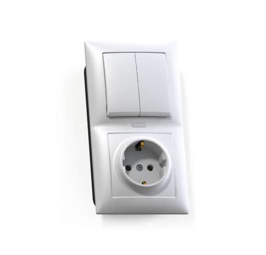 Блок СП БКВР-421 Селена (2-клавишный выключатель и индик. + розетка с заземлением) цвет белый Кунцево 8217 Кунцево-Элект