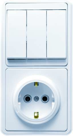 Блок БКВР-033 Бэлла (3-клавишный выключатель + розетка с заземлением) цвет белый Кунцево 5843 Кунцево-Электро
