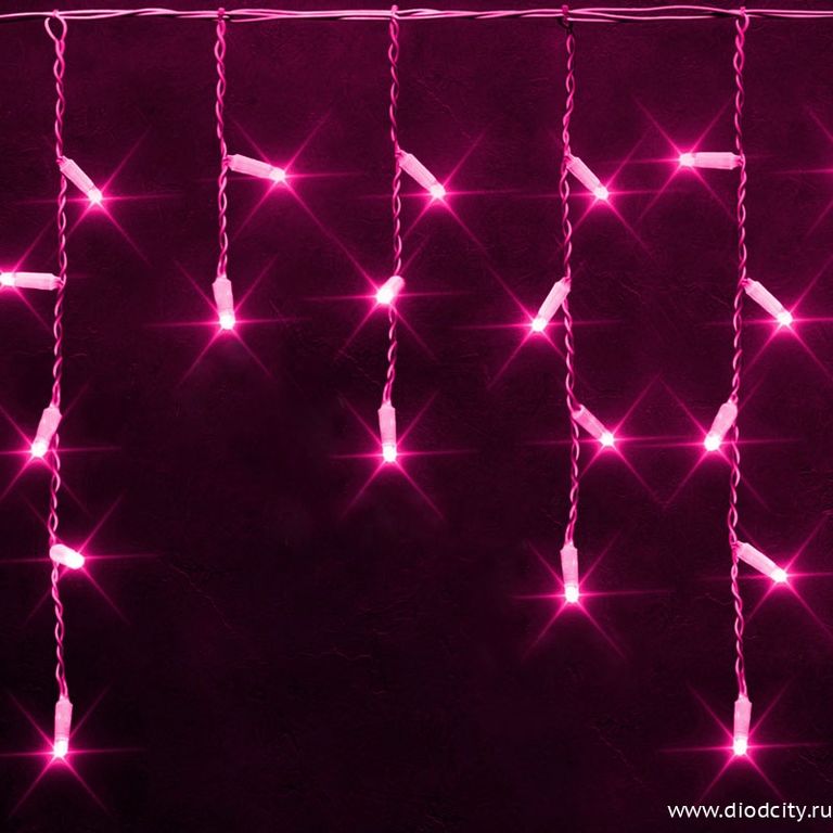 Светодиодная бахрома 3х0.5м, 220В, IP65, герметичный колпачок, розовая, мерцающая