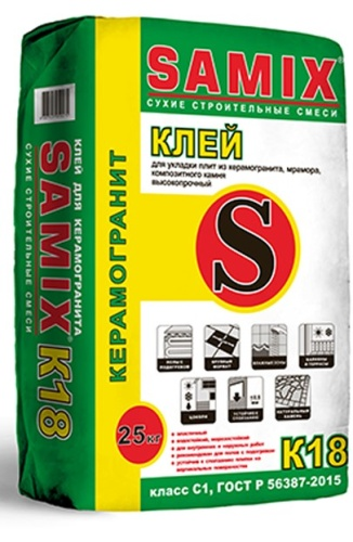 Клей плиточный SAMIX К-18 для керамогранита 25кг.