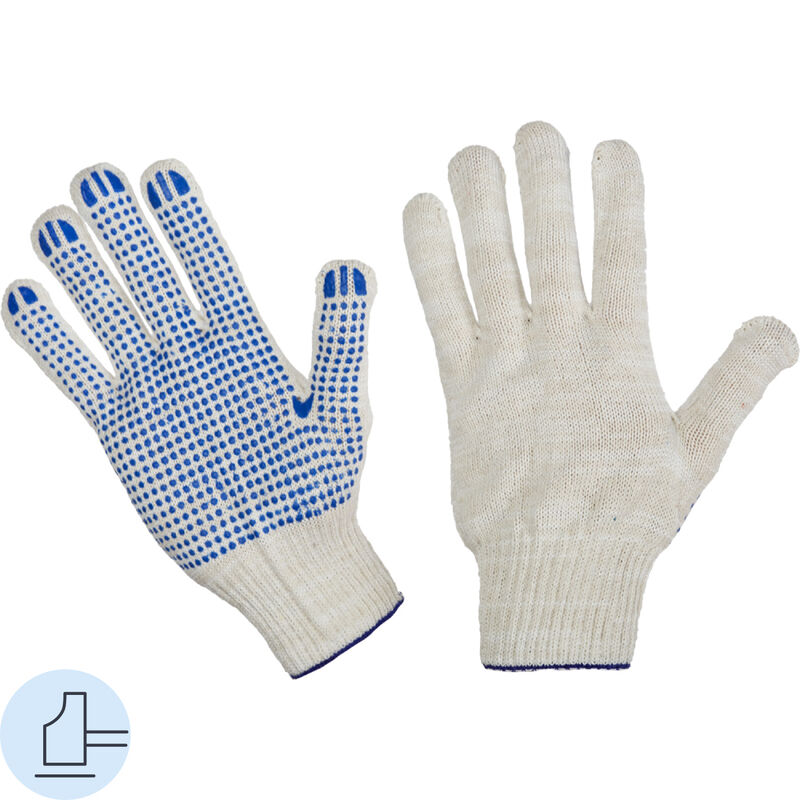 Перчатки защитные эконом хлопковые с ПВХ покрытием белые (точка, 5 нитей, 10 класс, универсальный размер, 300 пар в упак