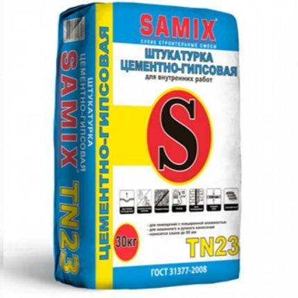 Штукатурка цементно-гипсовая SAMIX TN-23. 30 кг.