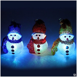 Снеговик светящийся светодиодный от батареек разные цвета 