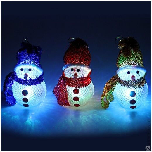 Снеговик светящийся светодиодный от батареек разные цвета
