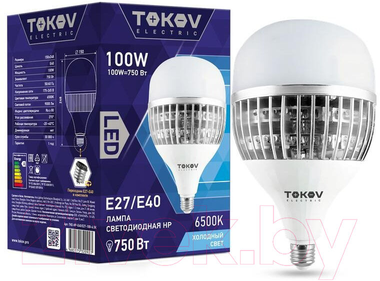 Лампа Tokov Electric 100Вт HP 6500К E40/Е27 176-264В / TKE-HP-E40/E27-100-6.5K 2