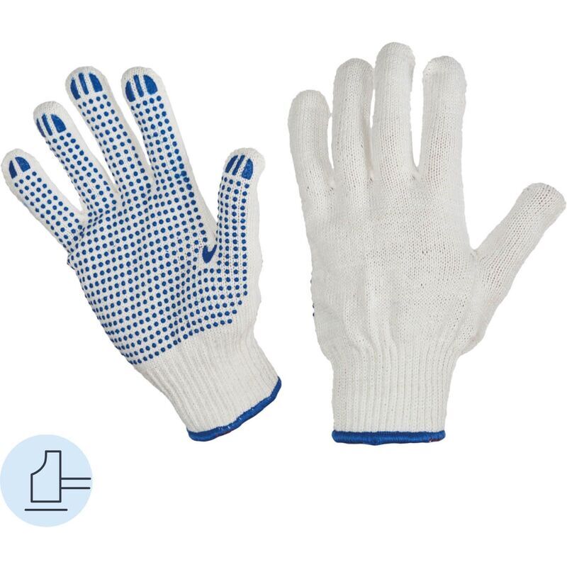 Перчатки рабочие защитные трикотажные с ПВХ покрытием белые (6 нитей, 10 класс, универсальный размер, 10 пар в упаковке)