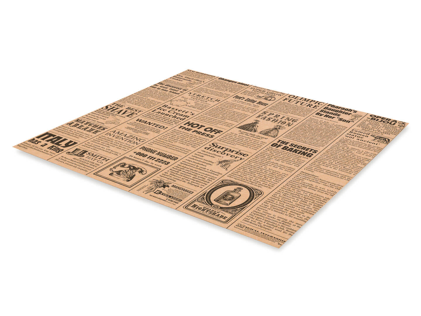 Бумага упаковочная "Газета беж подпергамент" 39*39 см (45 г), 1000 листов в пачке Pack24