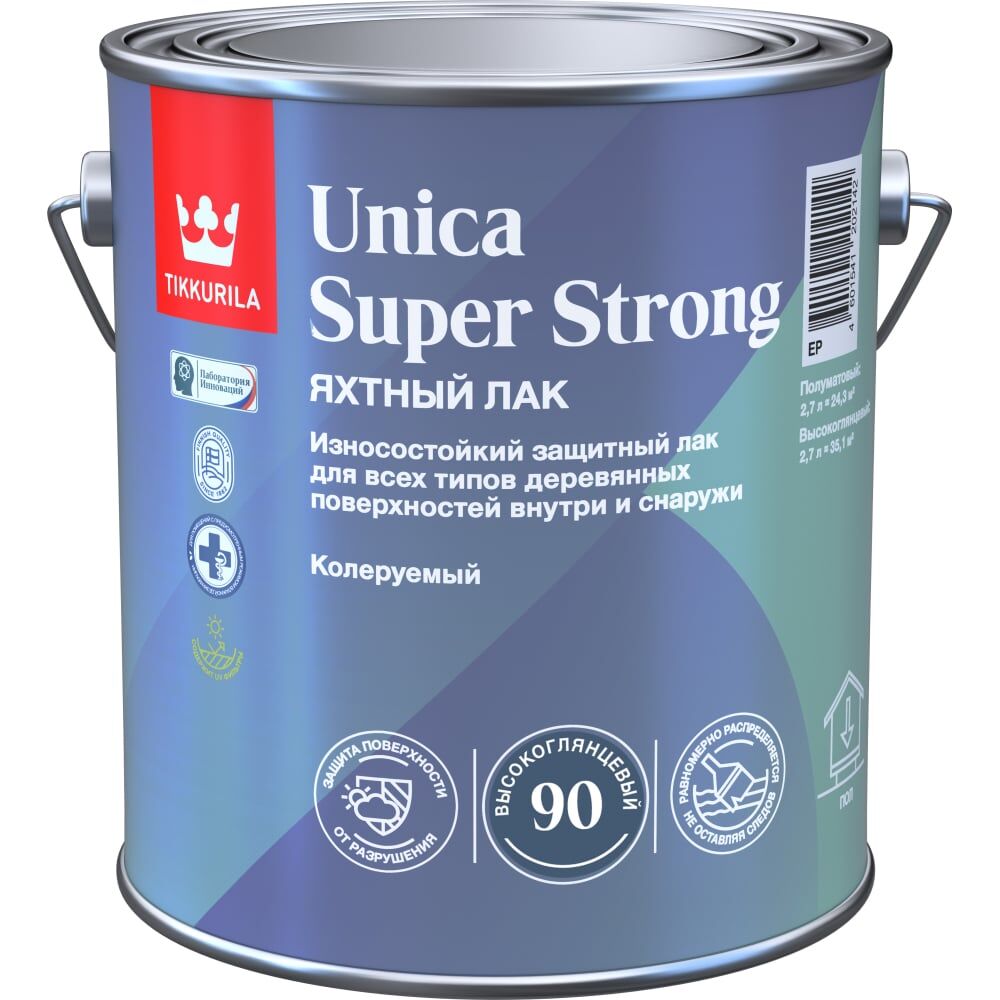 Универсальный лак Tikkurila UNICA SUPER STRONG EP высокоглянцевый, 2.7л 700014009