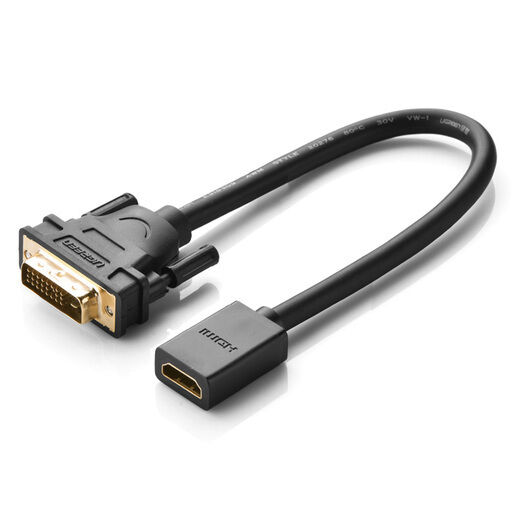 Кабель UGREEN DVI Male to HDMI Female Adapter Cable 22 см, черный