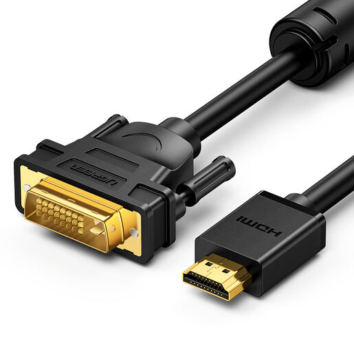 Кабель UGREEN HDMI Male To DVI Round Cable, Длина: 1м, HD106 черный