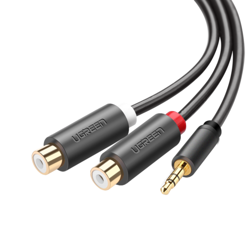 Кабель UGREEN 3.5mm Male to 2x RCA Female Cable, 25 см, серый AV109