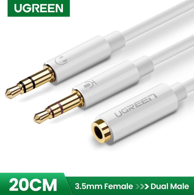 Кабель UGREEN 3.5mm Female to 2 Male Audio Cable ABS Case, 20 см, белый AV140