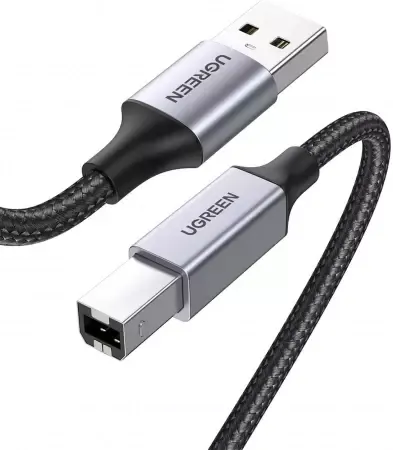 Кабель UGREEN US369 90560 USB-A to USB-B Male Printer Cable Alu Case Braided 5m, Black