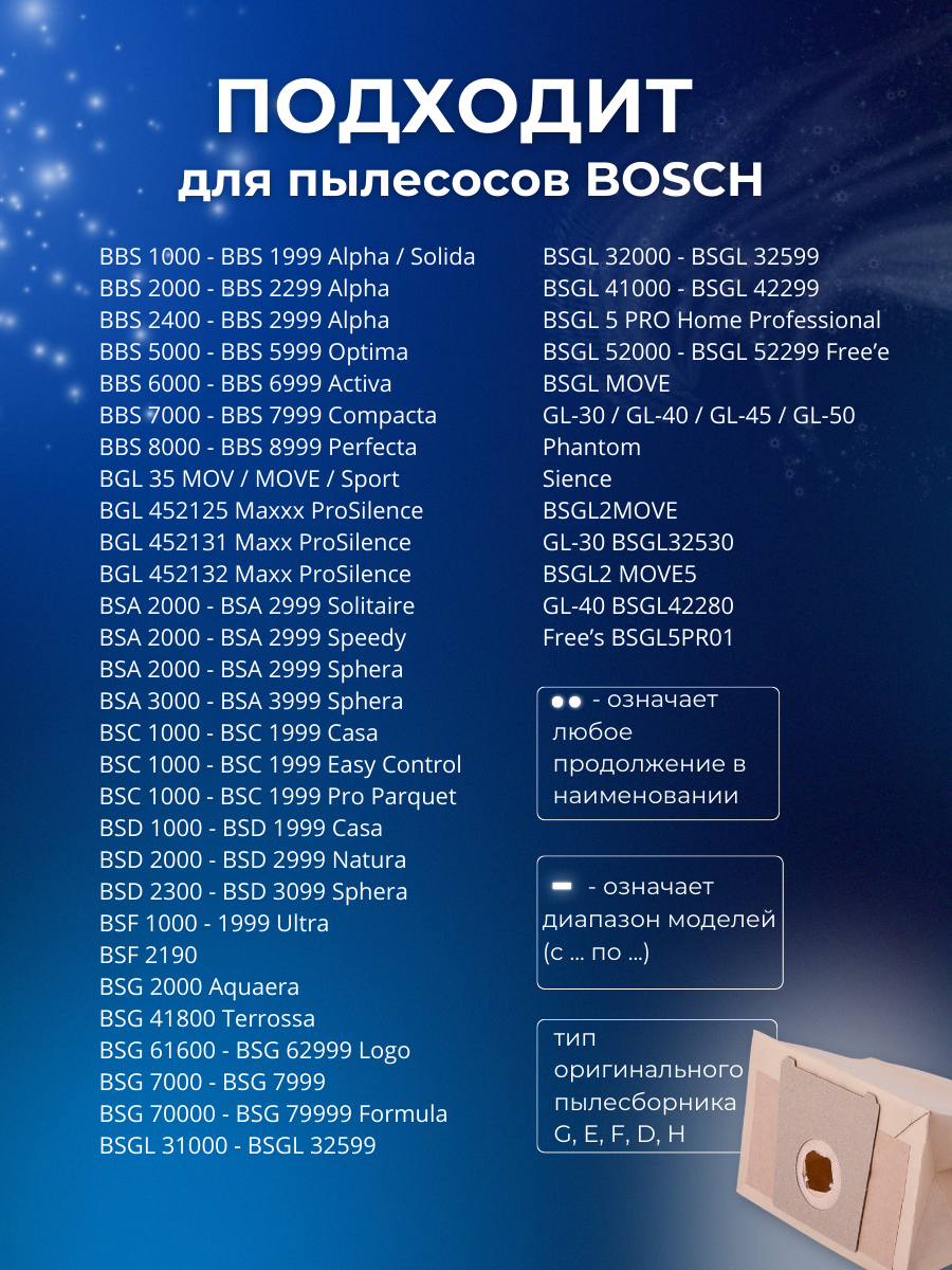 Комплект пылесборников VESTA BS02 бумажные для Bosch и Siemens Vesta filter 36232 2