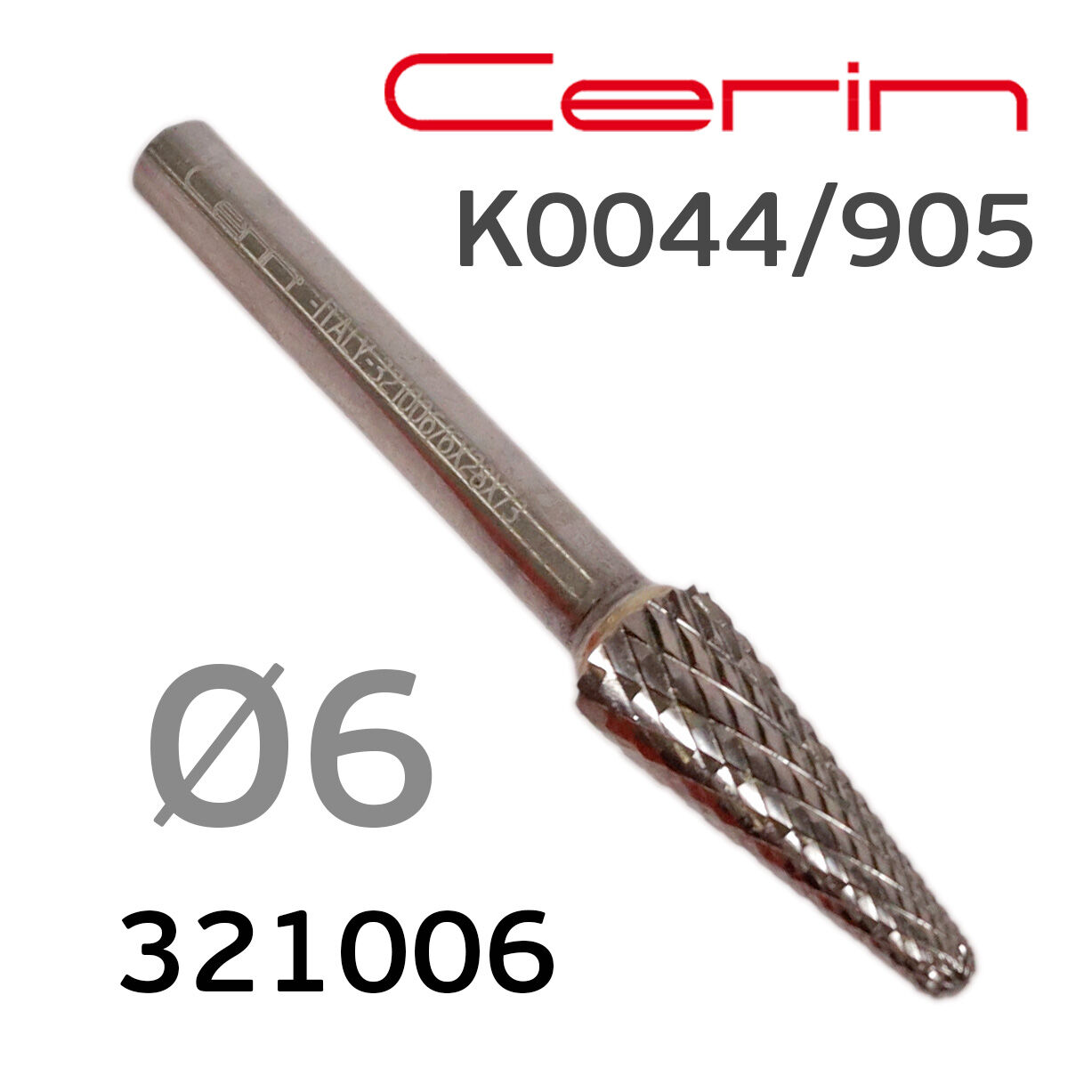Фреза 6мм CERIN 321006 тип KEL-14 конус с закруглением, твердосплавная для фрезеровки