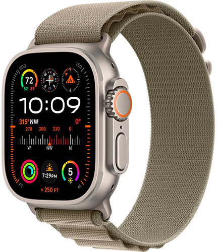 Часы Apple Watch Ultra 2, GPS + Cellular, 49 мм, титановый корпус, ремешок Alpine оливкового цвета, M (MR) Watch Ultra 2