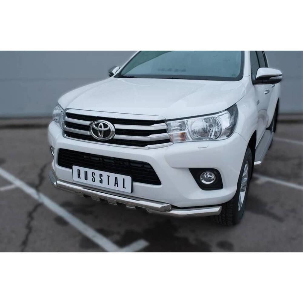 Toyota Hilux 2015-2020 Защита переднего бампера d63 (дуга) d63 (уголки)+клыки