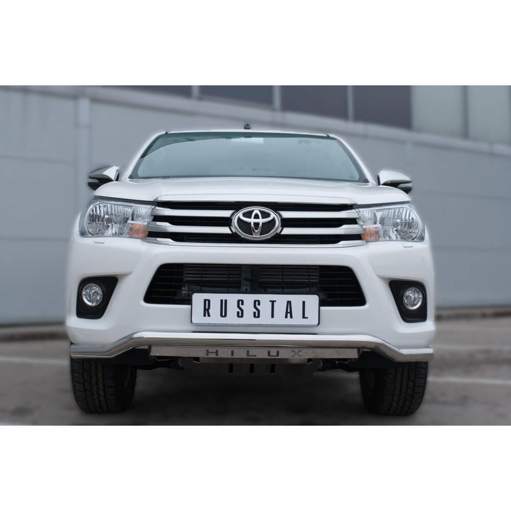 Toyota Hilux 2015-2020 Защита переднего бампера d63 (волна) с декор надписью