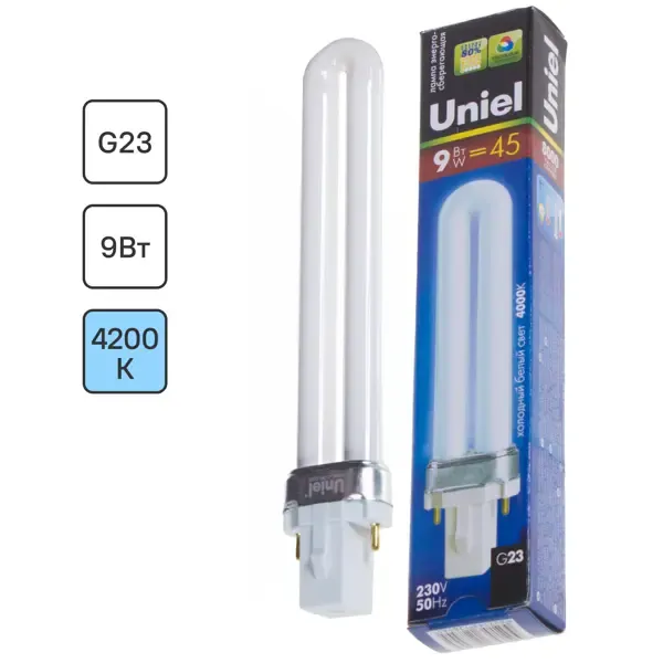Лампа энергосберегающая Uniel дуга G23 9 Вт свет холодный белый UNIEL ESL-PL-9/4000/G23 картон