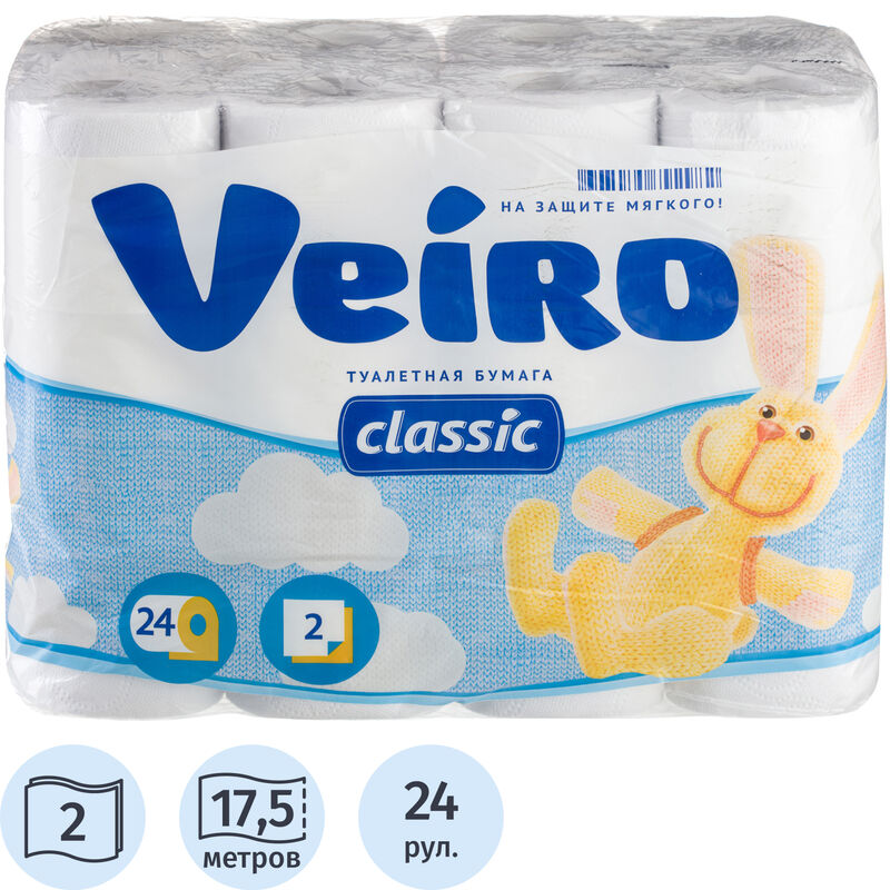 Бумага туалетная Veiro Classic 2-слойная белая (24 рулона в упаковке)